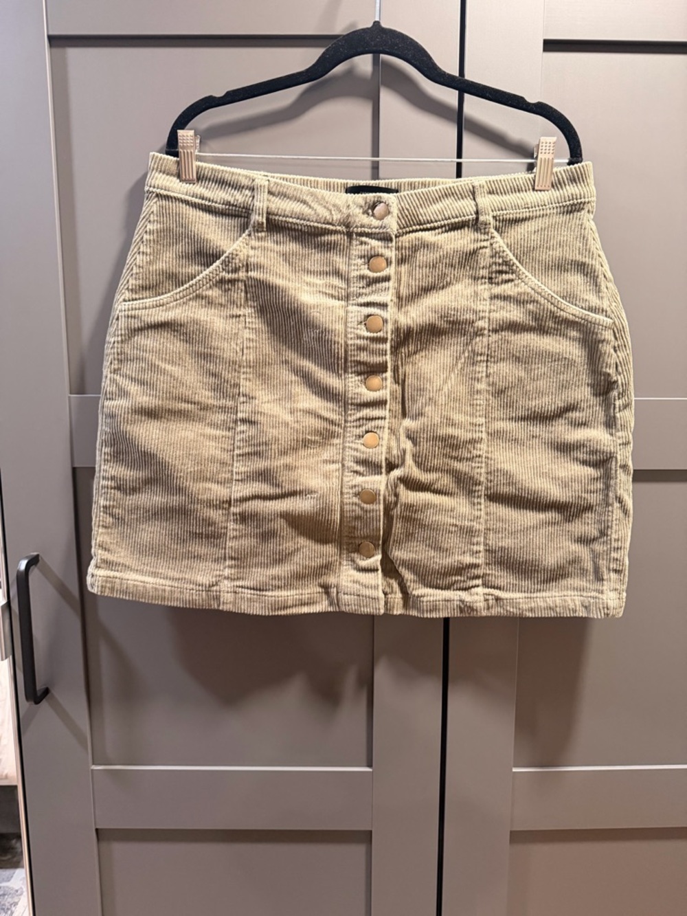 Forever 21 Olive Green Button-Front Corduroy Mini Skirt